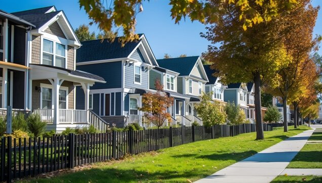 Modern residential houses in luxury neighborhood.