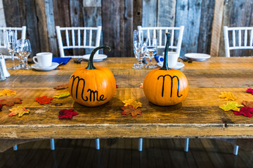 halloween pumpkin on table during a wedding