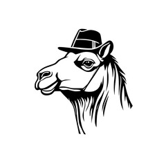 Camel With a Hat Logo SVG Black and White Illustration Art Generative AI.
