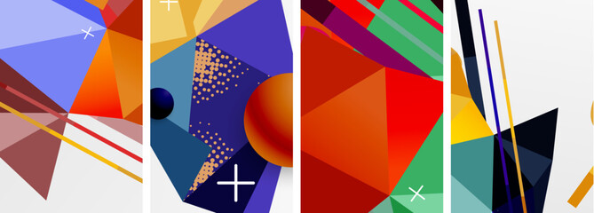 Geometric elements in abstract poster composition set. Vector illustration For Wallpaper, Banner, Background, Card, Book Illustration, landing page