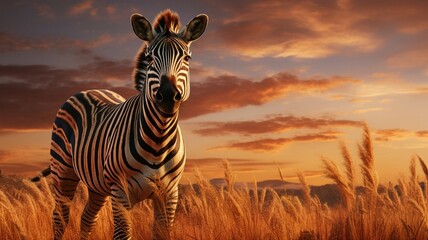 Intense Gaze: Majestic Zebra Basking in Golden Hour Light - AI-Generative