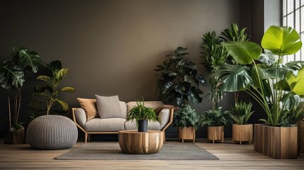 botanical plant interior background illustration nature indoor, houses leaves, potted tropical botanical plant interior background