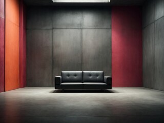 Indoor interior wall room with furniture and sofa, plain concrete background wallpaper 