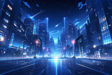 アニメ風の夜の都市の風景イラスト
