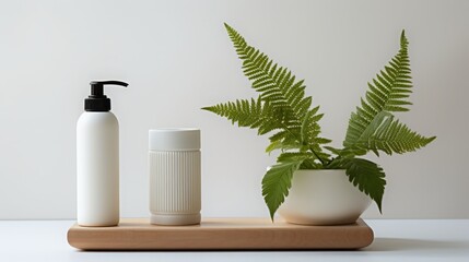 Elegant Bathroom Essentials with Green Plant Decor