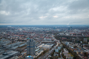 Munich Cityscape Aerial View with Autumn Clouds and Skyline