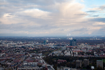 Fototapeta na wymiar Captivating Munich Skyline and Clouds Aerial in Fall