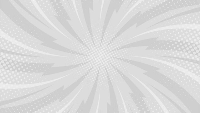 Grey Comic background animation, vintage pop art background, with animated radial rays and dots pattern. Motion graphics and digital composition