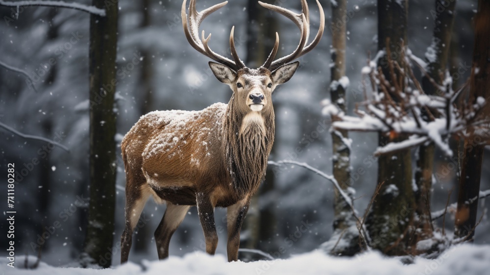 Poster exploring a winter wonderland: adventurous journey through a snow-covered forest landscape - ai-gene