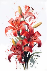 bright color realistic lily flower painting style for home decor , card, invitation