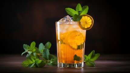 Refreshing Orange Cocktail with Mint Decoration