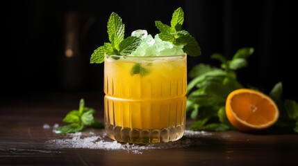 Fototapeta premium Refreshing Orange Cocktail with Mint Decoration