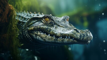 Fototapeta premium Menacing Crocodile Emerging from Dark Waters with Sinister Glare - AI-Generative