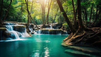 Enchanting Waterfall in Lush Tropical Forest