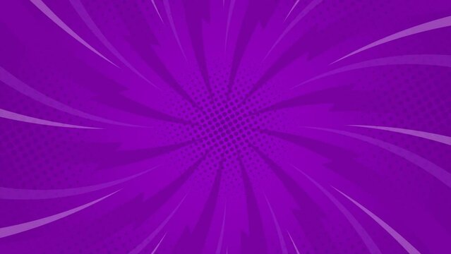Purple Comic background animation, vintage pop art background, with animated radial rays and dots pattern. Motion graphics and digital composition