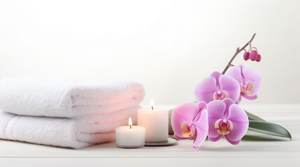 Fototapeta na wymiar Elegant Spa Setting with Orchids and Candles