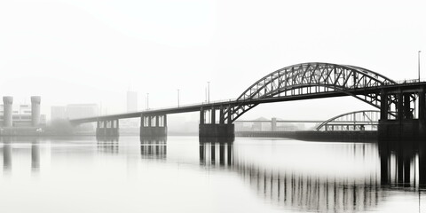 Arch bridge made of wrought iron, black and white, in the style of german romanticism