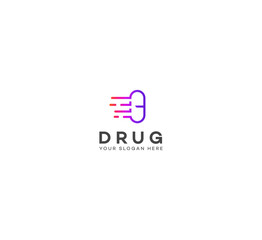 Fast Drug, Pill, Capsule logo design template. Vector medical tablet logotype pharmacy logo design. Fast delivery logo.