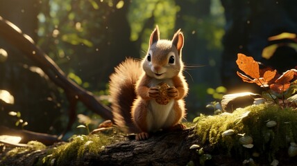 Playful Squirrel Frolicking Amidst Autumn Foliage in a Park - AI-Generative