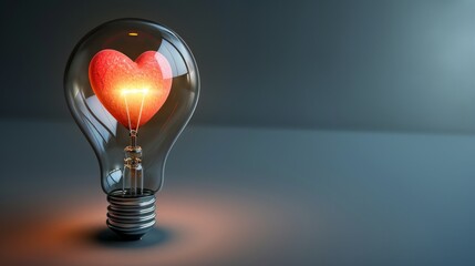 Light bulb with hearth inside, romantic concept