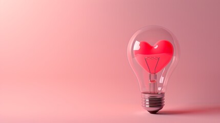 Light bulb with hearth inside, romantic concept