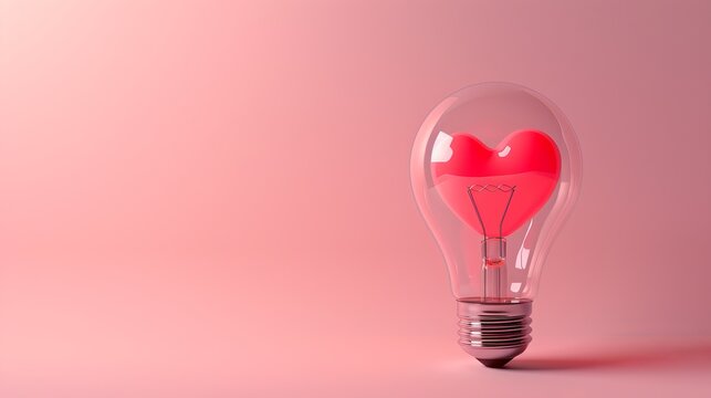 Light bulb with hearth inside, romantic concept