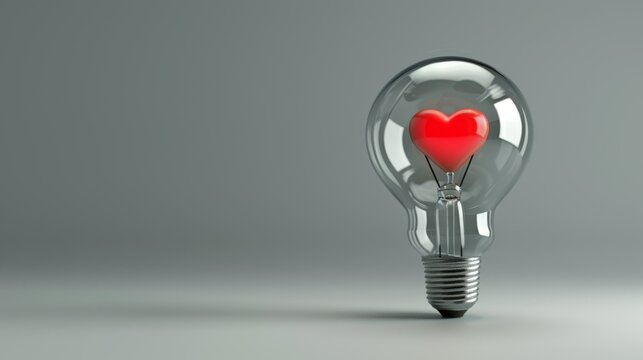 Light bulb with hearth inside, romantic concept