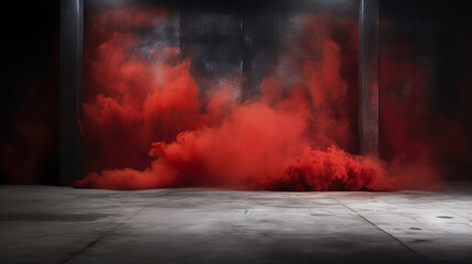 concrete floor and red smoke background