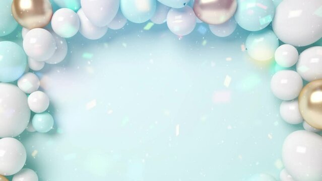 Balloon garland decoration elements.  blue and white balloons on light blue decoration. seamless looping overlay 4k virtual video animation background 