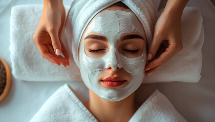 Woman in mask on face in spa beauty salon - Powered by Adobe