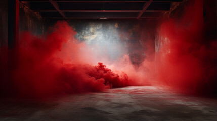 concrete floor and red smoke background with sunlight - obrazy, fototapety, plakaty