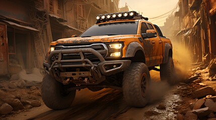 Obraz premium SUV driving through the desert, generative AI