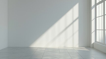 a room with a window and a wall with a light coming in from it
