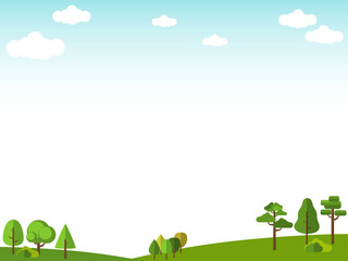 White background and blue sky with trees and clouds