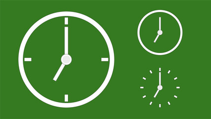 Clock icon, minimal style. arrow show7 hr. from number 12 to 7. on the christmas green background