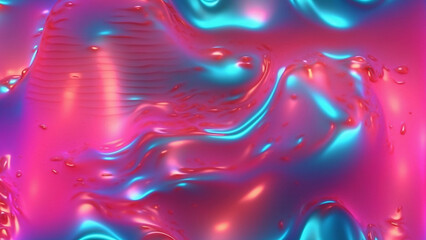 Abstract background filled with metallic liquid waves with a shiny finish. The combination of blue, pink and purple forms a futuristic wave pattern that creates a dynamic and modern look.