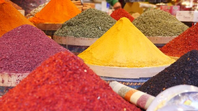 various spices in store in istanbul .