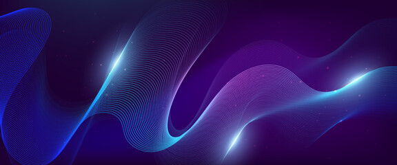 Fototapeta premium Purple violet and blue vector abstract line modern tech on neon background. Abstract technology wave lines background