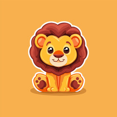 Cute baby lion sticker vector illustration