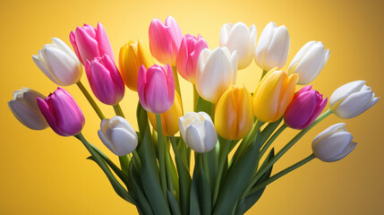 A vibrant array of multicolored tulips in full bloom, showcasing nature's spectrum in spring.