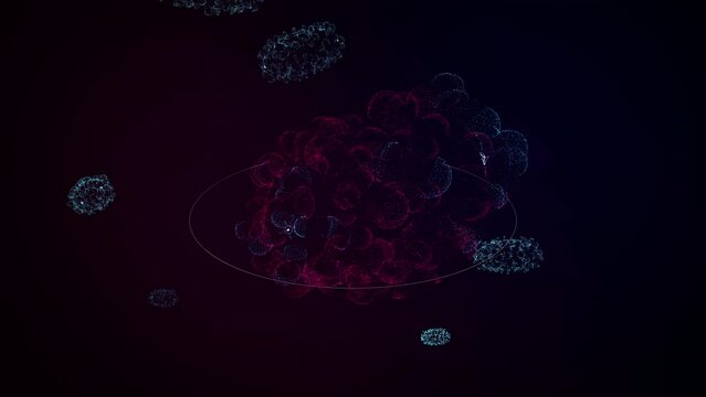 Sickness Microbe Study In High Tech Microscope Analysis Interface Determines Monkeypox. Futuristic Disease Diagnosis By Sickness Microbe Study. Scanning Microbe To Study Sickness Effect On Health