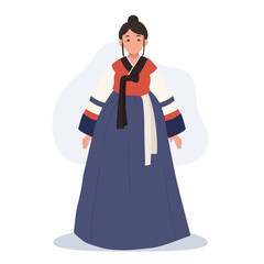 Happy Woman Wearing Korean Traditional Dress Hanbok.