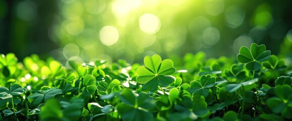 Green Clover Leaf Isolated on Blurred Background Symbol of St. Patrick's Day
