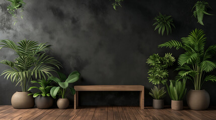 Modern Indoor Garden Nook with Wooden Bench