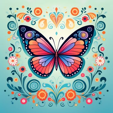 Butterfly and Flower-Sticker Style, Generative AI
