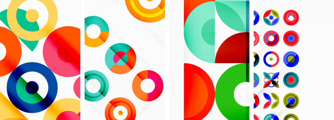 Circles and rings geometric backgrounds. Posters for wallpaper, business card, cover, poster, banner, brochure, header, website