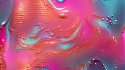 Abstract background filled with metallic liquid waves with a shiny finish. The combination of blue, pink and purple forms a futuristic wave pattern that creates a dynamic and modern look.