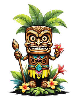 Tiki tribal cartoon character costume traditional design on transparent background