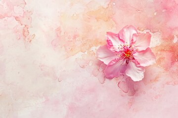 romantic watercolor-style composition, delicate pink flower gracefully placed on a soft pink and white background. 