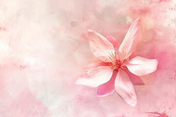 Obraz na płótnie Canvas romantic watercolor-style composition, delicate pink flower gracefully placed on a soft pink and white background. 